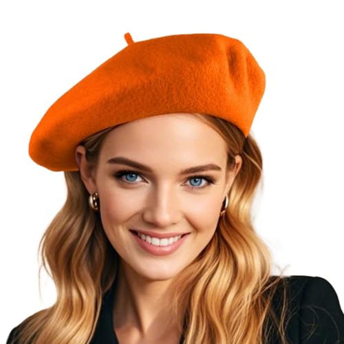 French Wool Beret Hats for Women Man - color: Orange