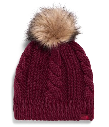 THE NORTH FACE Women's Oh Mega Fur Pom Lined Beanie | Deep Fit, Cuffed Winter Hat With Soft Cable Knit & Fleece Lining - color: Burgundy Crush