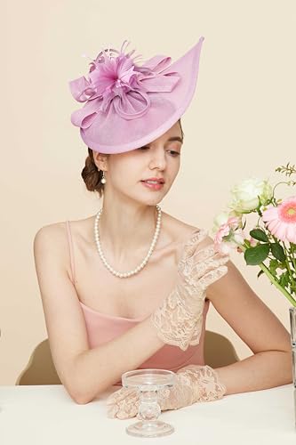 Gionforsy Fascinator Hats for Women Flower Tea Party Hats Pillbox Hat - color: Light Purple