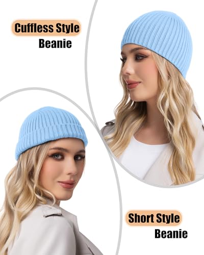 ROYBENS Wool Beanie for Men Women, Seamless Knit Warm Winter Hat Skull Caps - color: 1pcs-sky Blue