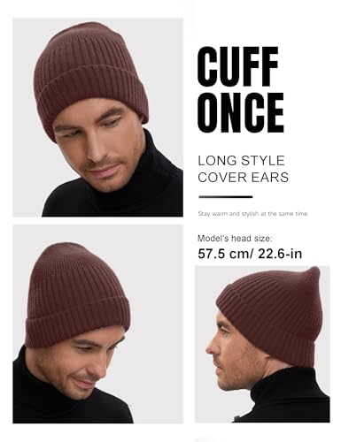 vidsel 50% Wool Double Cuff Beanie Hat for Men Women, Warm Winter Knit Cap - color: Dark Coffee