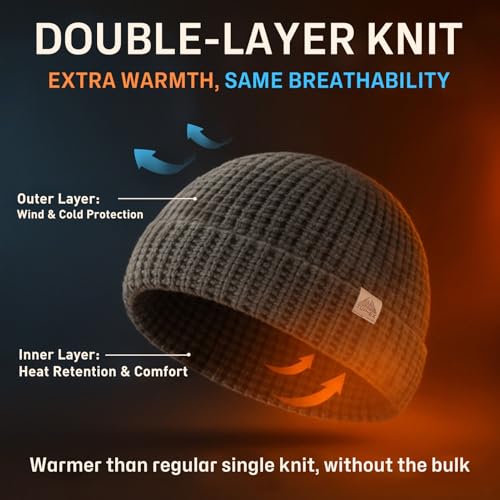 PolarWool™ L/XL/XXL Merino Wool Waffle Fisherman Beanie Watch Cap Dual-Layer 2 Styles Warm Winter Knit Hat for Men Women - color: Gray(urban), size: Medium-Large