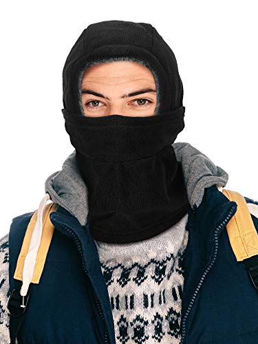 Geyoga Winter Fleece Balaclava Hat for Men Women Full Face Covering Scarf Hood Ski Mask with Drawstring - color: Black, Navy Blue