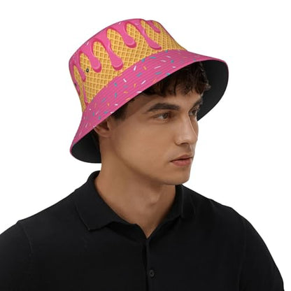 Bucket Hat for Men Women Packable Sun Hats Fisherman Outdoor Summer Travel Hiking Beach Caps - color: Ice Cream