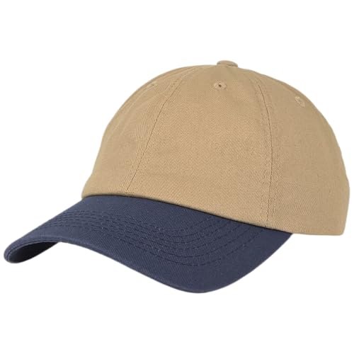 E BY ELIDAN Two Tone Dad Hat, Low Profile Baseball Cap - color: Khaki Navy