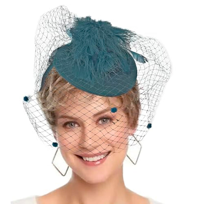 HIWIND Fascinators Hat Women Tea Party Pillbox Veil Cocktail Mesh Hat - color: Green