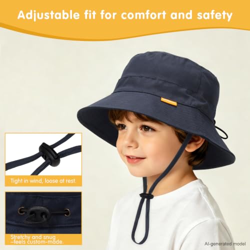 WILLPORT Kids Sun Hat,Adjustable Cotton Toddler Bucket Hat,0-6Y - color: Navy, size: 0-24 Months