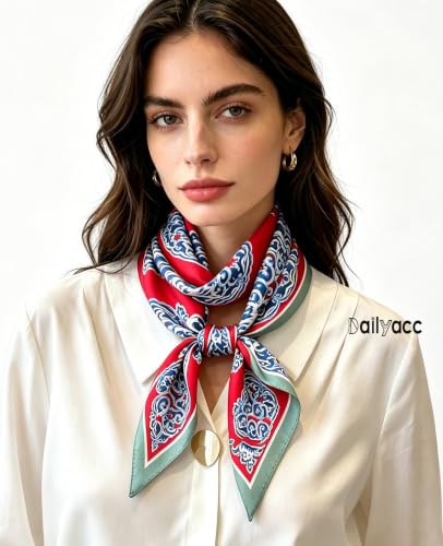 Dailyacc Hair Bandanas Scarf For Women Lightweight Fashion Neck Silk Satin Head Scarves For Sleeping Handbags Scarf - color: 11-auspicious Red Cloud/27.5*27.5in