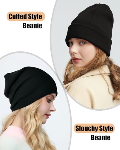 ROYBENS Warm Wool Beanie for Men Women, Thick Fleece Lined Knit Winter Hat - color: 1pcs Black