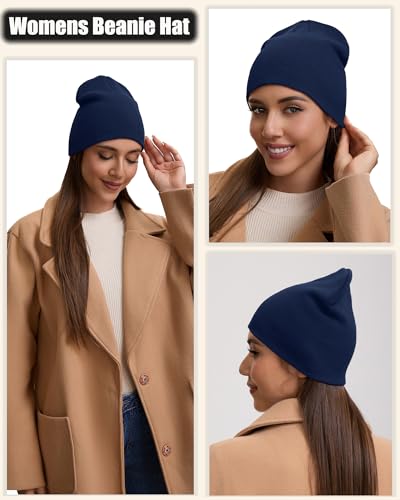 100% Cotton Beanie Hat for Men Women Cuffless Warm Winter Hats - color: 1pcs-navy Blue