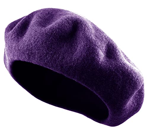 Women's French Beret Hat Solid Color Plain Wool Classic Traditional Artist Cap - color: Purple