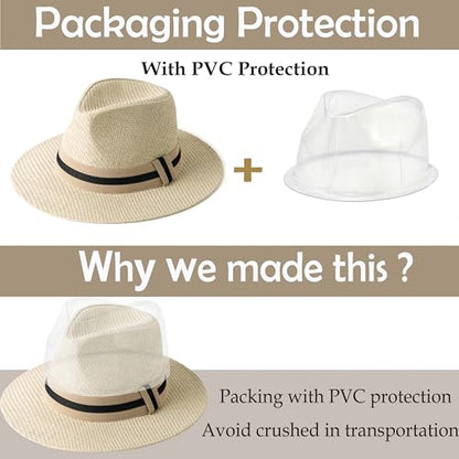 Mens Wide Brim Summer Straw Fedora Beach Sun Hats Panama - color: Camel