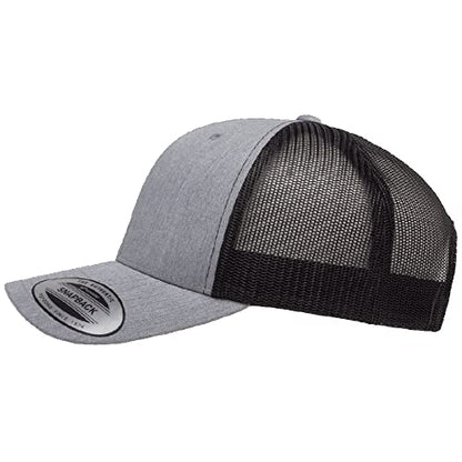 Yupoong Classic Mesh 6 Panel Retro Trucker Cap | Mid Profile Snapback - color: Heather/Black