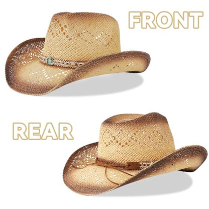 WQWOVRVO Cowboy Hat,Cowgirl Hat,Cowboy Hats for Women/Mens/Straw Wide with Shapeable Brim Western Cowboy Hat for Womens - color: Tawny & Coffee Color