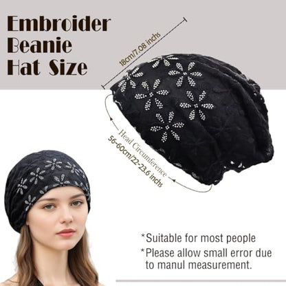 Crochet Slouchy Beanie Hat Turbans Headware for Women - color: Bea02 - Black