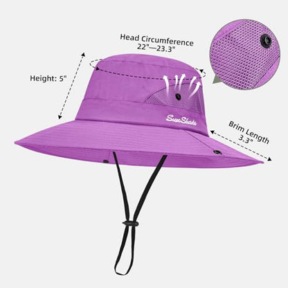 Rosoz Ponytail Sun Bucket Hats for Women UV Protection Foldable Wide Brim - color: 1 Pack-pure Purple