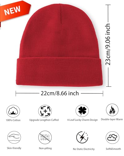 100% Cotton Beanie Lengthen Cuffed Beanies Knit Winter Hats Unisex - color: 1-red