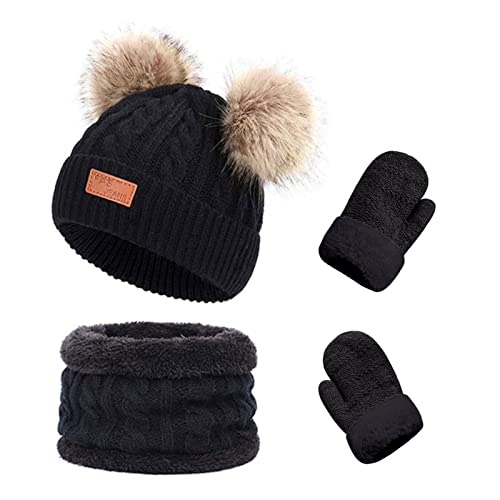 Duoyeree Baby Winter Hat Scarf Glove Beanie Set Fleece Lined Set 0-3T - color: Winter Hat Set Black