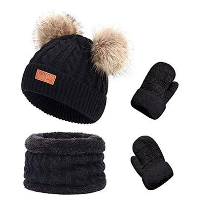 Duoyeree Baby Winter Hat Scarf Glove Beanie Set Fleece Lined Set 0-3T - color: Winter Hat Set Black
