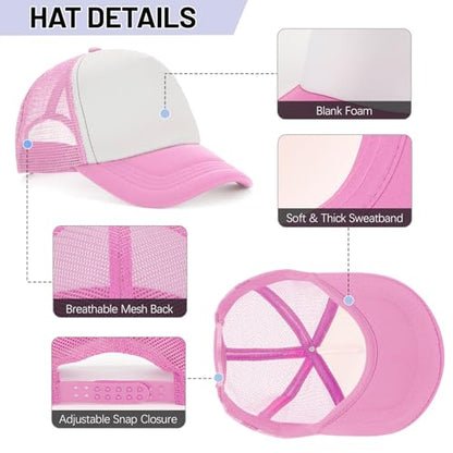 Ultrafun 10 Pack Trucker Hat Mesh Sublimation Blank Hats Adjustable Baseball Caps Hats for Men Women - color: Pink White