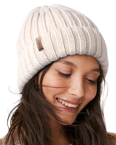 FURTALK Winter Hats for Women Fleece Lined Beanie Knit Chunky Womens Snow Cap - color: Beige