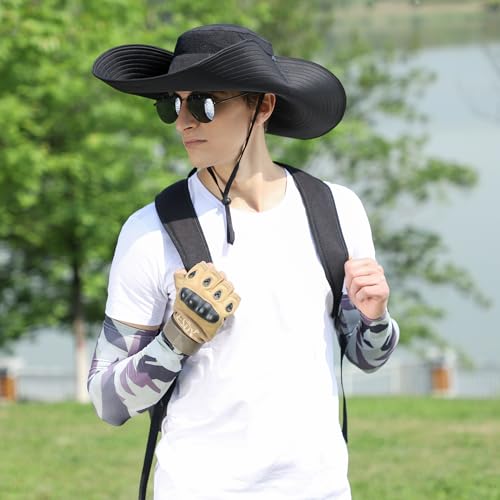 Wide Brim Sun Hat for Men Women UV Protection Bucket Fishing Hats - color: Black
