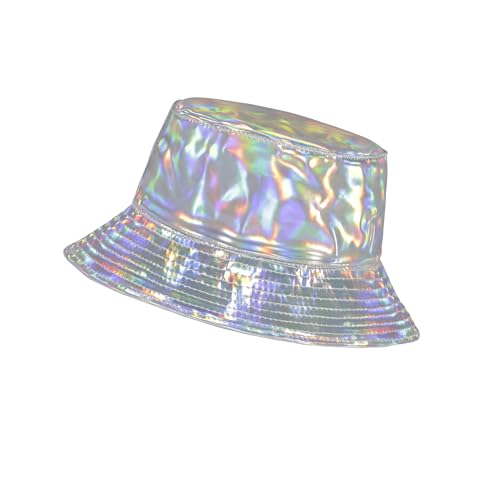 Rave Bucket Hat for Men Women Waterproof Rain Hat Wide Brim Bucket Hat Metallic Party Hats - color: A3: Silver