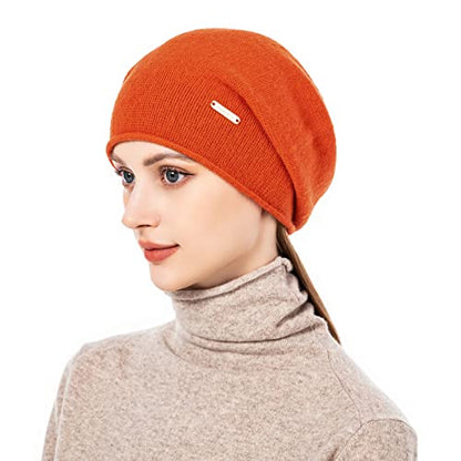 Knit Slouchy Beanie Hats for Women Cashmere Ski Cap Knitted Wool Soft Warm Winter Hat - color: A14-orange