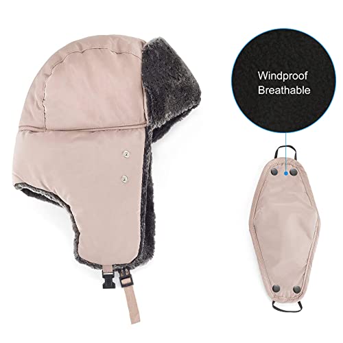 mysuntown Winter Hats for Women Men Trapper Ushanka Hat with Ear Flaps - color: Taupe Beige