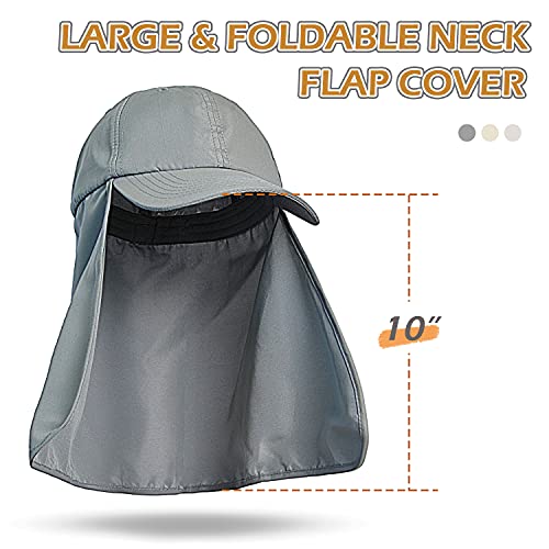 Solaris Mens Sun Hat Neck Flap 2 in 1 Foldable Waterproof UPF 50+ Baseball Cap Fishing Hiking Outdoor - color: #5 Gray