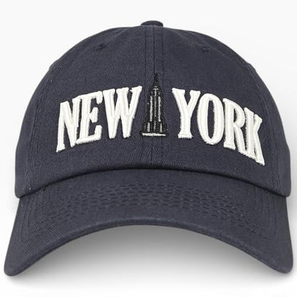 E BY ELIDAN New York Hat, Embroidered Cotton Dad Hat, Adjustable NYC Cap - color: Navy