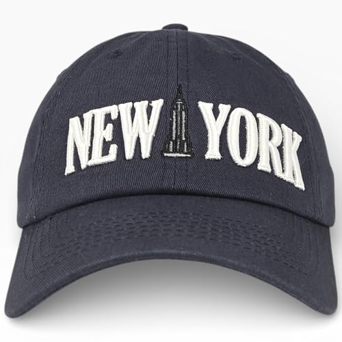 E BY ELIDAN New York Hat, Embroidered Cotton Dad Hat, Adjustable NYC Cap - color: Navy
