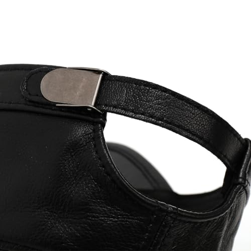 Leather Military Cap for Men Cadet Army Caps Style Flat Cap - color: Black