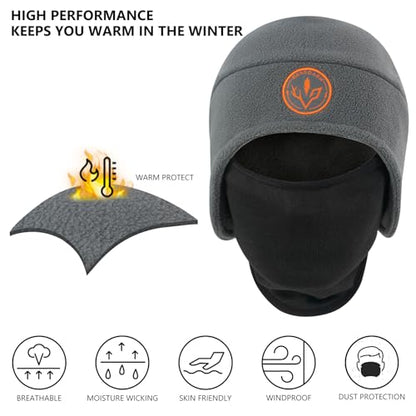 BASSDASH Unisex Soft Fleece 2-in-1 Hat with Mask Ear Flap - color: Grey