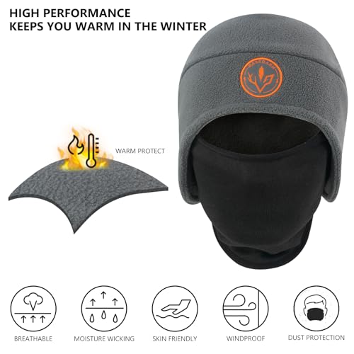 BASSDASH Unisex Soft Fleece 2-in-1 Hat with Mask Ear Flap - color: Grey