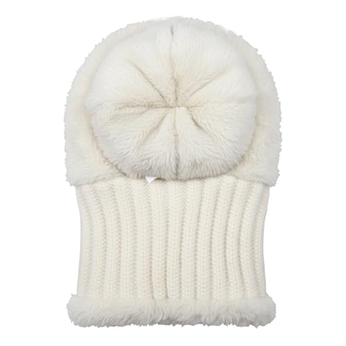 HUAMULAN Women Winter Knit Beanie Hats One Piece Fleece Lined Balaclavas - color: Cream White + Faux Fur
