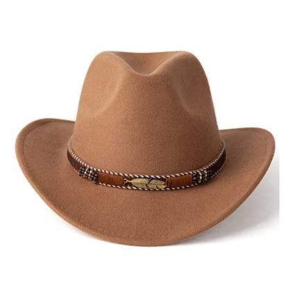 Western Cowboy Hat Wide Brim Outdoor Fedora Hat - color: Khaki