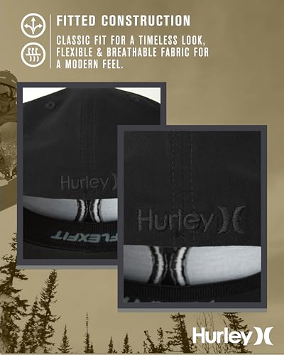 Hurley Men's Caps - One & Only Flexfit Baseball Cap - Fitted Hats for Men (S-XL) - color: Black (Black), size: Small-Medium