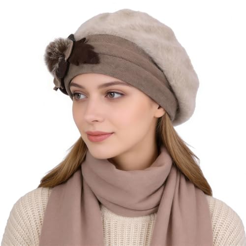 Women’s Vintage Wool Beret Winter Hats Elegant French Beret Beanie Dress Hat for Ladies - color: Br022-camel