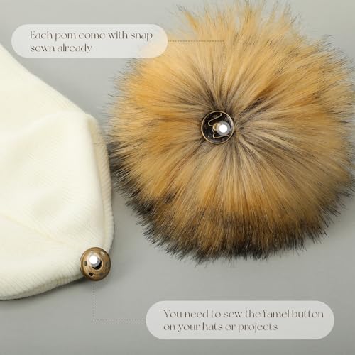 Juinte 12 Pcs 6 Inch Large Fur Pom Pom Balls for Hats, Brown - color: Brown