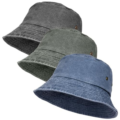 XURIGOX 3Pcs Washed Cotton Bucket Hat, Fishing Hat for Men and Women - color: Black+navyblue+armygreen