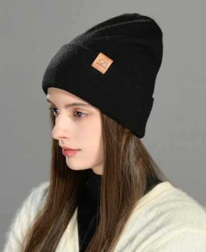 jaxmonoy Slouchy Knit Beanies Winter Hats for Women Men Soft Warm Reversible Slouch Cuffed Skull Knitted Beanie Cap - color: Black