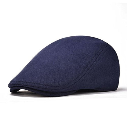 FEINION Men Cotton Newsboy Cap Soft Fit Cabbie Hat - color: Dark Grey/Navy