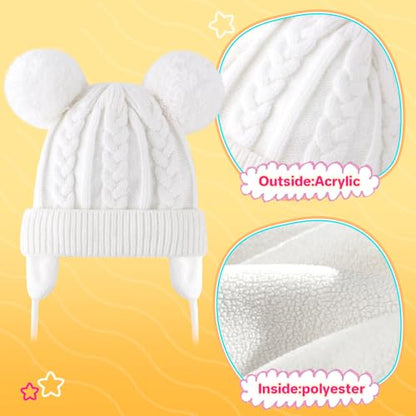Duoyeree Toddler Winter Hat, Earflap Double Pom Pom Knit Beanie 0-36M - color: Poms-grey, size: 6-12 Months