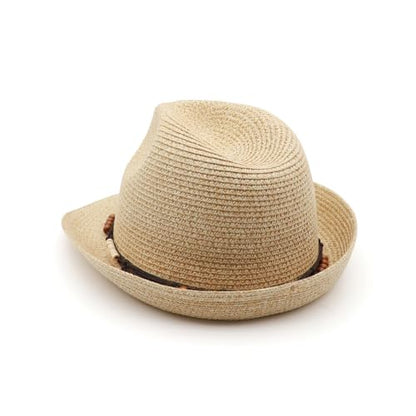 Straw Fedora Hat Panama Hats Mens Beach Hat Derby Hat Packable Trilby - color: Natural-wooden Bead, size: Medium