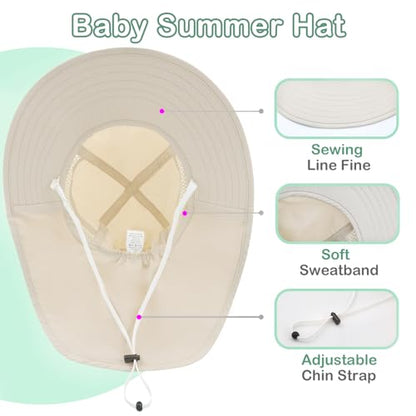XIAOHAWANG Girls Sun Hat Baby Beach Hats Boys UPF 50+ Kids Summer Protection Cap Toddler Breathable Caps Wide Brim Neck Flap - color: Beige, size: 6-12 Months