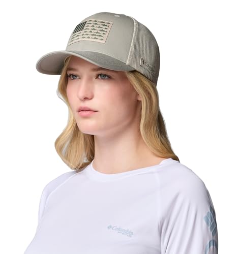 Columbia Unisex PFG Logo Mesh Ball Cap - color: Grey Green/Fossil/Us Fish Flag, size: Large-X-Large
