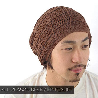 CHARM Mens Summer Beanie Cotton - Womens Crochet Slouch Cap Hand Made Chemo Hat - color: Black