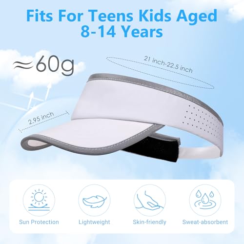 Kids Sun Visor Hats for Girls Boys Reflective Sports Hats Summer Beach Running Tennis Golf Caps Age 8-14 - color: Reflective Strip-white