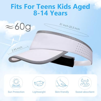 Kids Sun Visor Hats for Girls Boys Reflective Sports Hats Summer Beach Running Tennis Golf Caps Age 8-14 - color: Reflective Strip-white